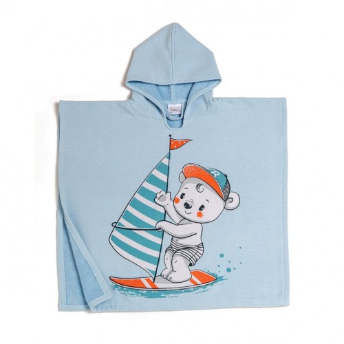 Πόντσο Παιδικό (60x60) Με Κουκούλα Melinen Surfer Light Blue