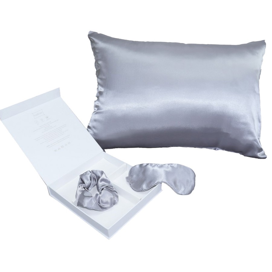 Σετ Δώρου 3τεμ. (Μαξιλαροθήκη|Μάσκα Ύπνου|Κοκαλάκι Scrunchie) από Μετάξι,Melinen Pure Silk Dark Grey