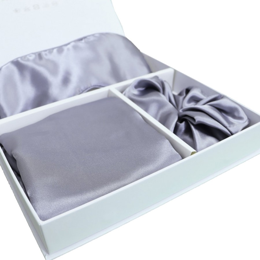 Σετ Δώρου 3τεμ. (Μαξιλαροθήκη|Μάσκα Ύπνου|Κοκαλάκι Scrunchie) από Μετάξι,Melinen Pure Silk Dark Grey