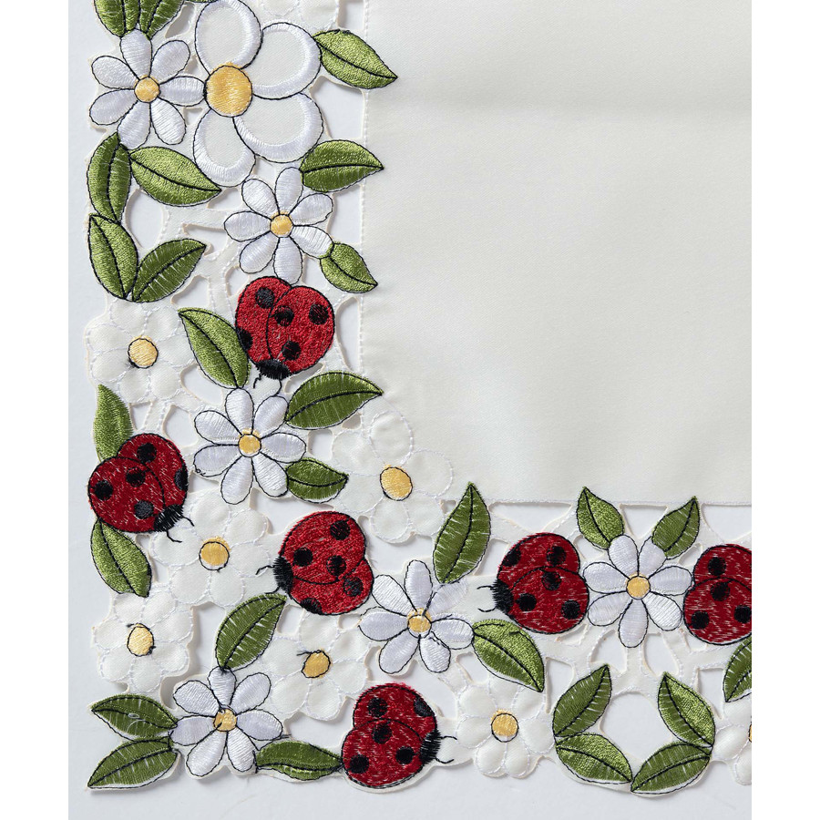 Κοφτό Σατέν Τραπεζοκαρέ (140x140) Newhome 5000 με Μαργαρίτες και Πασχαλίτσες