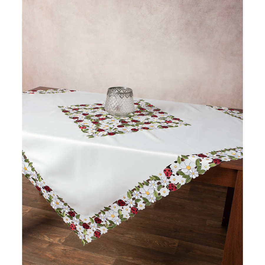 Κοφτό Σατέν Τραπεζοκαρέ (140x140) Newhome 5000 με Μαργαρίτες και Πασχαλίτσες