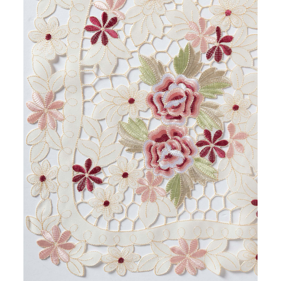 Κοφτό Σατέν Kαρέ (85x85) Newhome 7053 με Κέντημα Τριαντάφυλλα