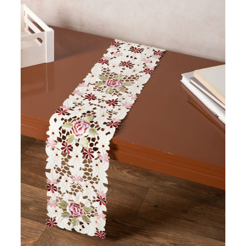 Διακοσμητική Τραβέρσα (20x150) Κοφτή Σατέν Κεντητή Newhome 7053 με Τριαντάφυλλα