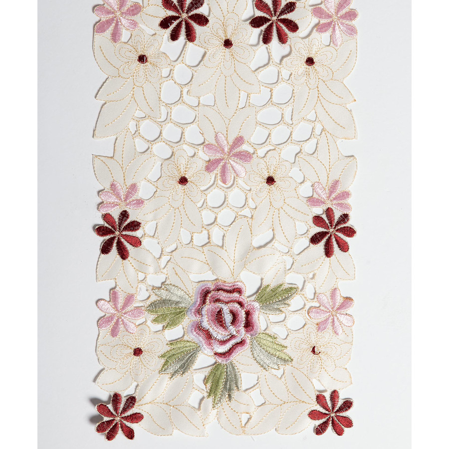 Διακοσμητική Τραβέρσα (20x150) Κοφτή Σατέν Κεντητή Newhome 7053 με Τριαντάφυλλα