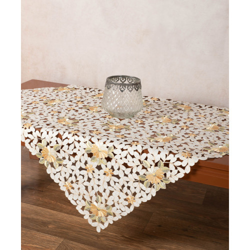 Κοφτό Σατέν Kαρέ (85x85) Κεντητό Newhome 8205 Χρυσό