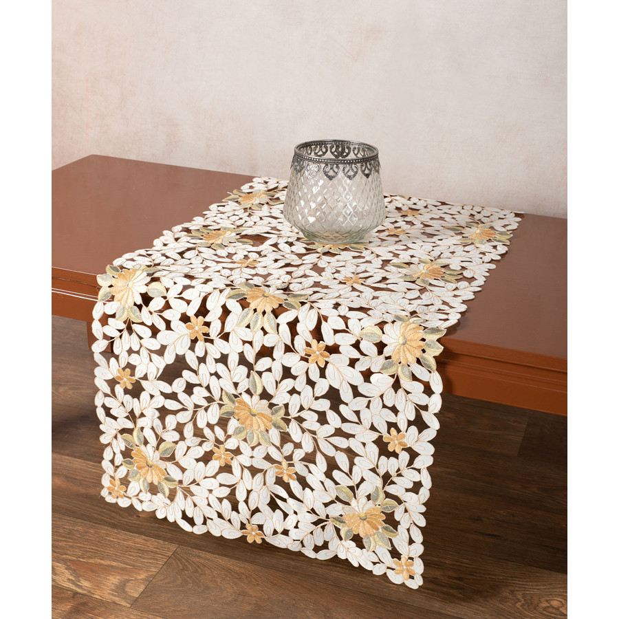 Διακοσμητική Τραβέρσα (50x150) Κοφτή Σατέν Κεντητή Newhome 8205 Χρυσό