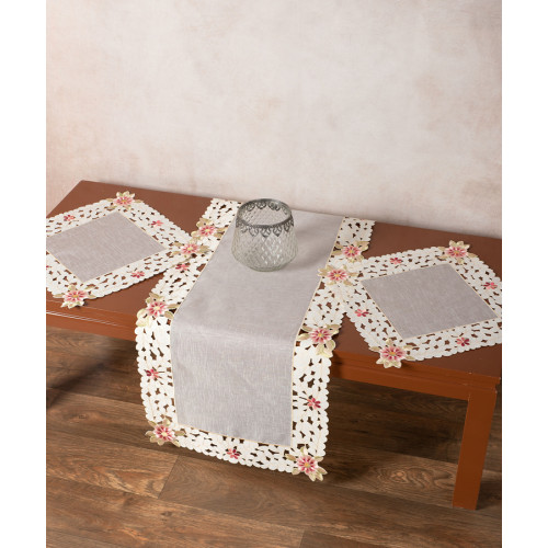 Κοφτό Σατέν Σετ Σεμέν 3 Τεμαχίων (40x110+2τεμ. 40x40) Κεντητό Newhome 8205 Σάπιο Μήλο