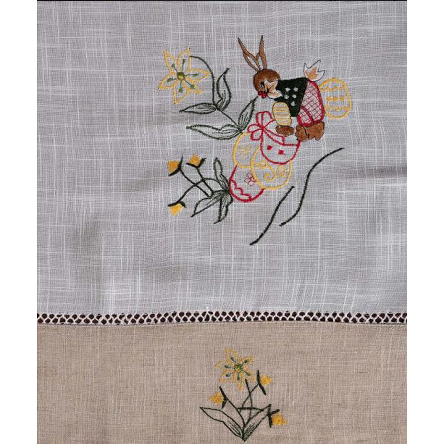 Πασχαλινό Τραπεζομάντηλο 6 Ατόμων (140x180) Κεντητό Με Φάσα Newhome 9197 Κουνελάκι με Αυγά