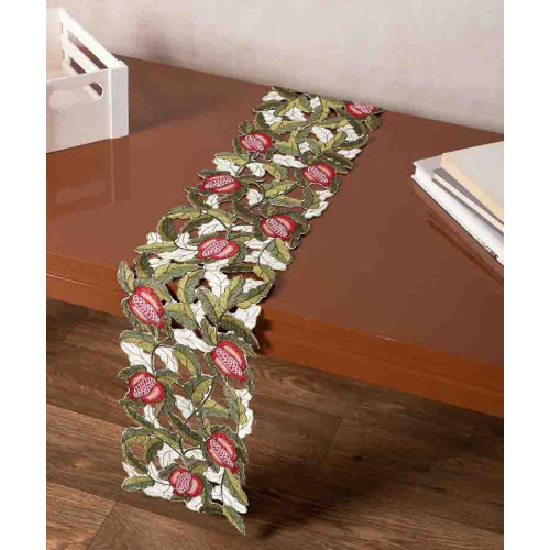 Διακοσμητική Τραβέρσα (20x150) Κοφτή Σατέν Κεντητή Newhome bg346 με Ρόδια