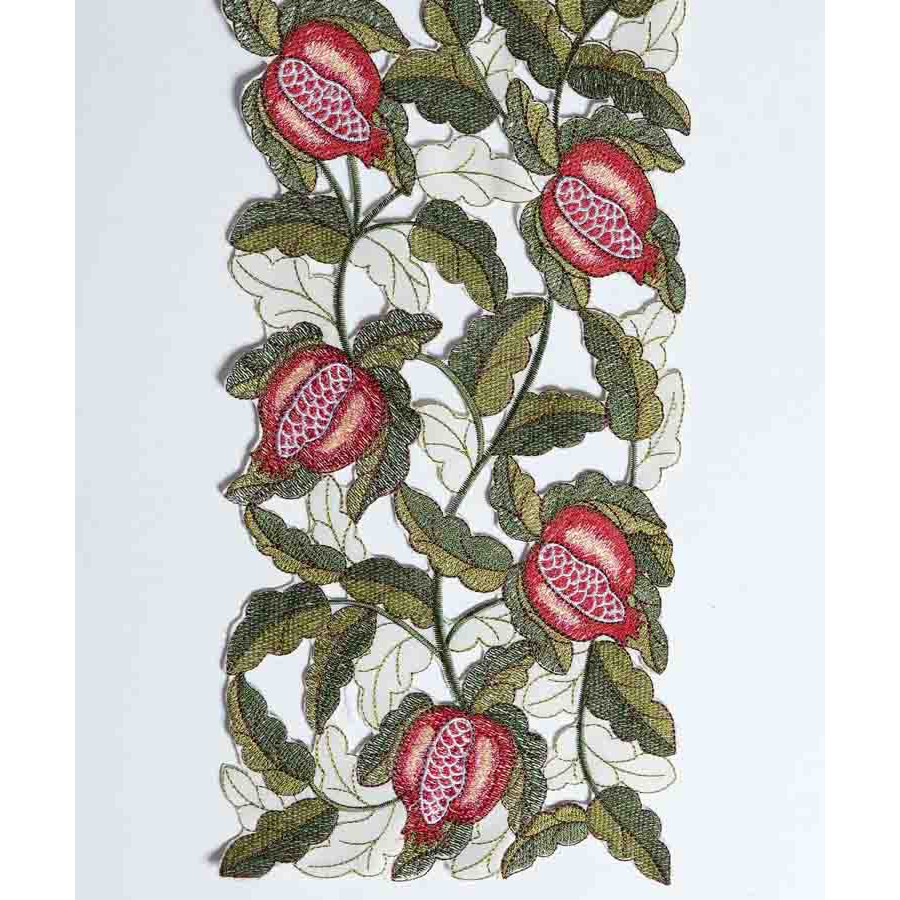 Διακοσμητική Τραβέρσα (20x150) Κοφτή Σατέν Κεντητή Newhome bg346 με Ρόδια