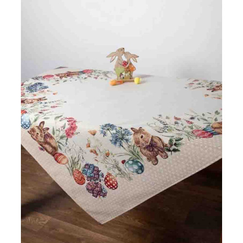 Πασχαλινό Τραπεζομάντηλο 6 ατόμων (140x180)Στόφα Ισπανίας Newhome Easter Dots Κουνελάκι με φιόγκο