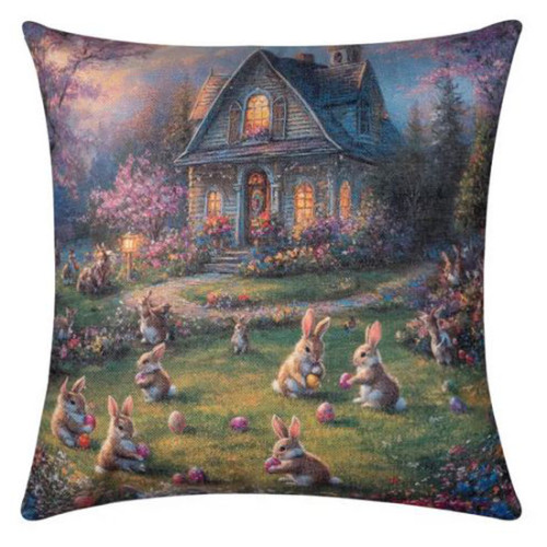 Πασχαλινή  Μαξιλαροθήκη Φιγούρας (45x45) Newhome Easter 2025-3 Κουνελάκια στην Αυλή
