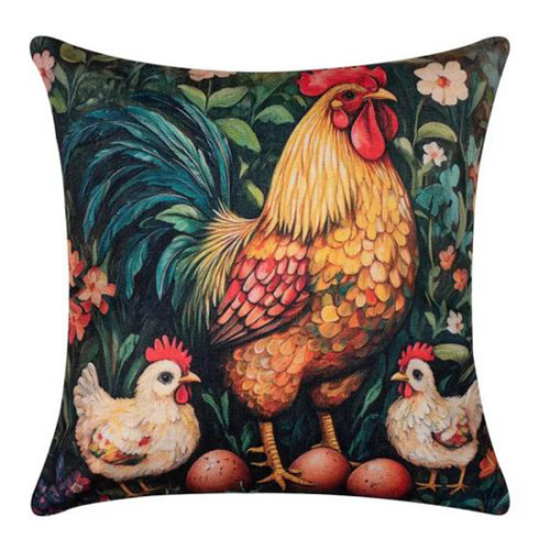 Πασχαλινή  Μαξιλαροθήκη Φιγούρας (45x45) Newhome Easter 2025-4 Κόκορας και Πουλάκια