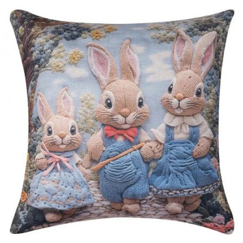 Πασχαλινή  Μαξιλαροθήκη Φιγούρας (45x45) Newhome Easter 2026-2 Οικογένεια Κούνελων