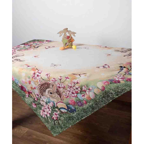 Πασχαλινό Καρέ (100x100) Στόφα Ισπανίας Newhome Garden Easter Κουνελάκι στο Καλάθι