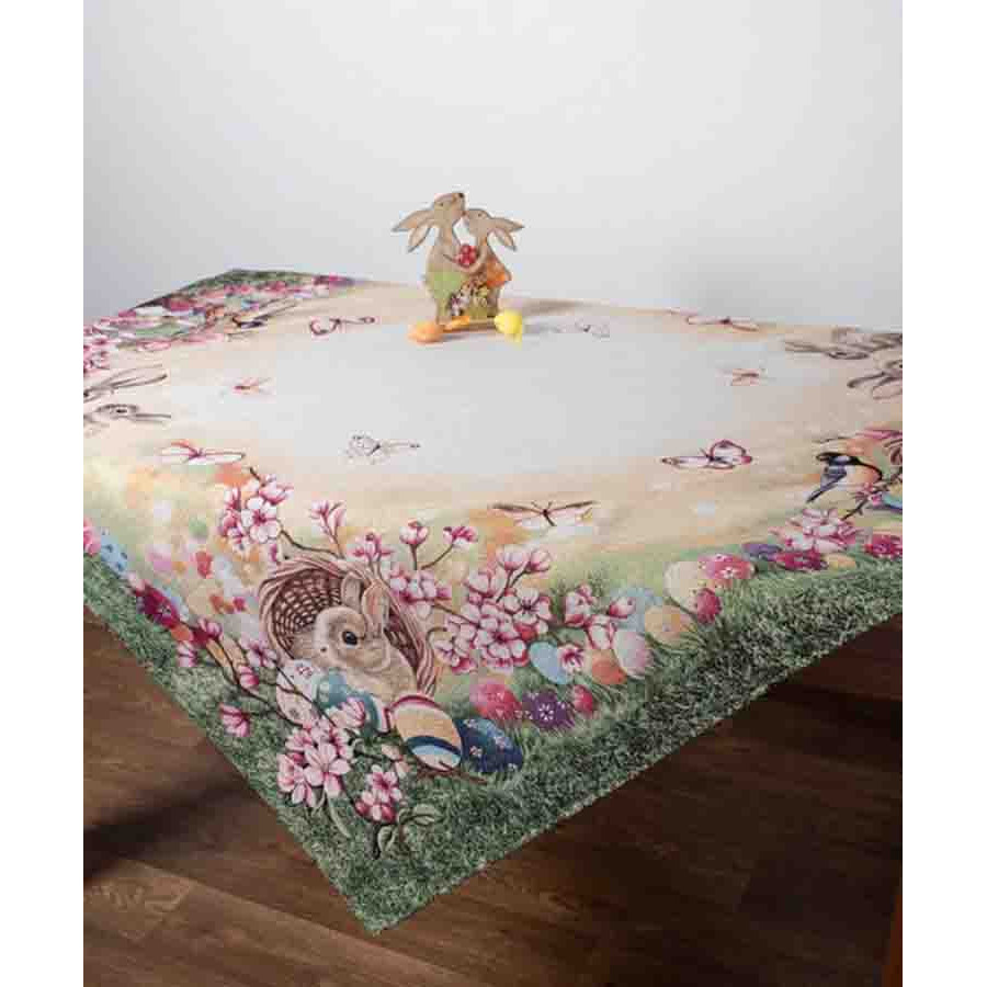 Πασχαλινό Καρέ (100x100) Στόφα Ισπανίας Newhome Garden Easter Κουνελάκι στο Καλάθι