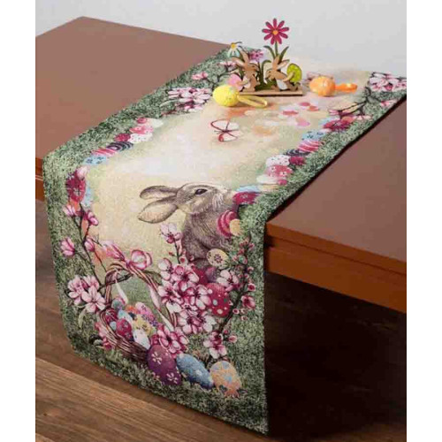 Πασχαλινή Τραβέρσα (40x150) Στόφα Ισπανίας Newhome Garden Easter Κουνελάκι στο Καλάθι