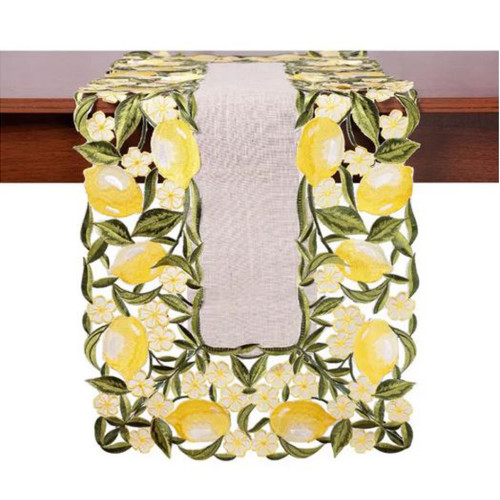 Διακοσμητική Τραβέρσα (40x100) Κοφτή Κεντητή Newhome 2355 με Φάσα με Λεμόνια