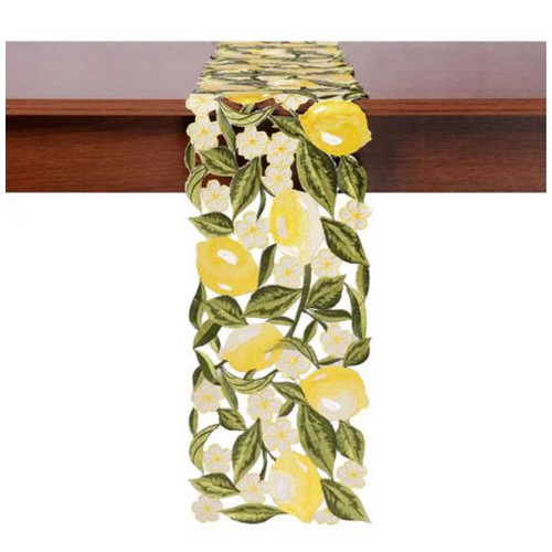 Διακοσμητική Τραβέρσα (20x160) Κοφτή Κεντητή Newhome 2355 με Λεμόνια