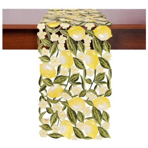 Διακοσμητική Τραβέρσα (30x160) Κοφτή Κεντητή Newhome 2355 με Λεμόνια