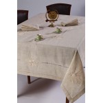 Τραπεζομάντηλο 8 ατ. (160x220) με 8 πετσέτες, Χειροποίητο με Κέντημα και Αζούρ Newhome 4006 Μπεζ
