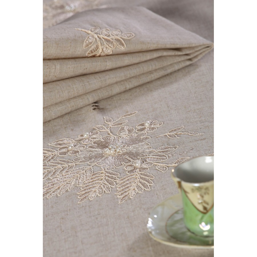 Τραπεζομάντηλο 12 ατ. (160x350) με 12 πετσέτες, Χειροποίητο με Κέντημα και Αζούρ Newhome 4006 Μπεζ Τραπεζομάντηλο 12 ατ. (160x350) με 12 πετσέτες, Χειροποίητο με Κέντημα και Αζούρ Newhome 4006 Μπεζ