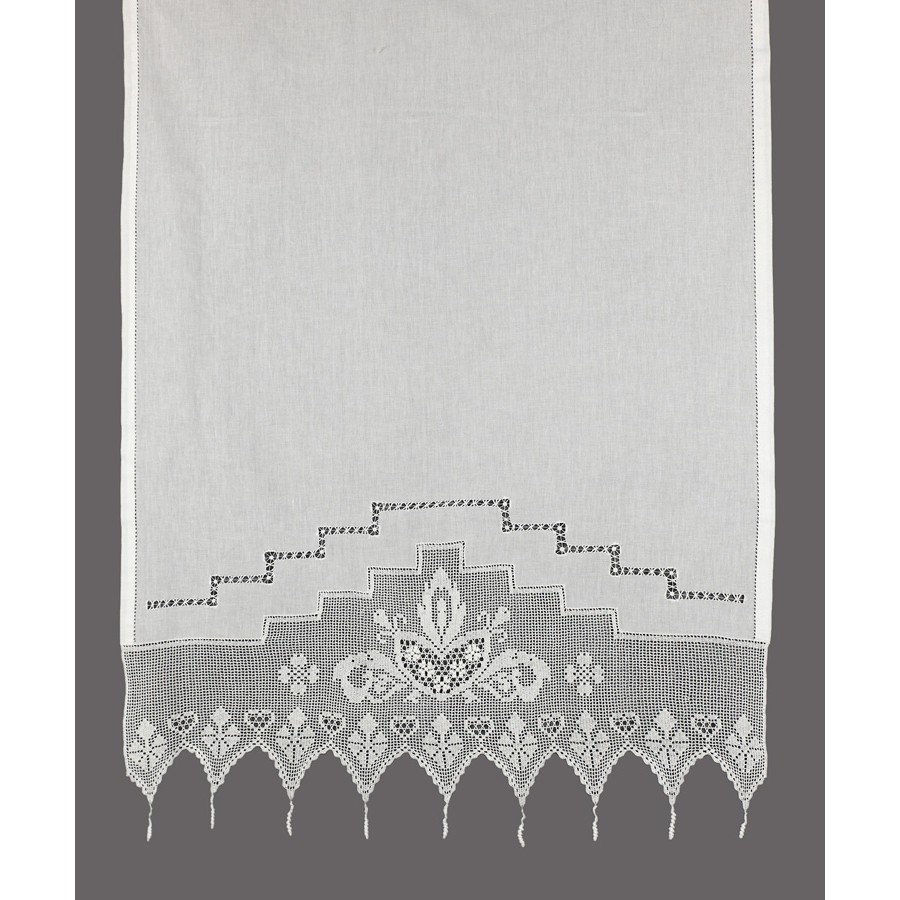 Παραδοσιακή χειροποίητη κουρτίνα (140x260) με ατραντέ Newhome Skiros 075 λευκό