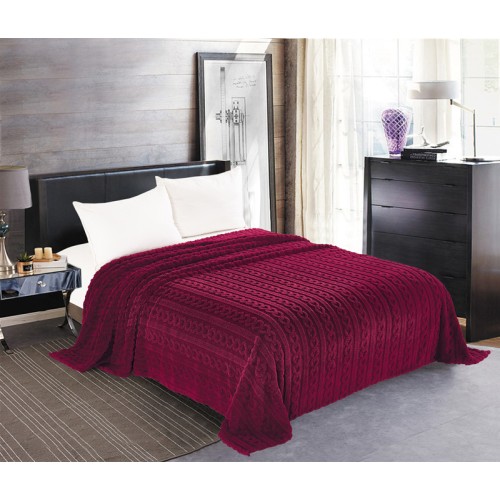 Κουβέρτα Fleece Υπέρδιπλη (220x240) με Ανάγλυφη Πλέξη, Newhome Braid Μπορντό