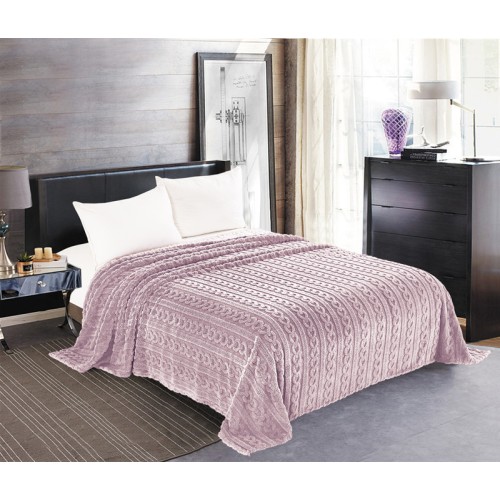 Κουβέρτα Fleece Υπέρδιπλη (220x240) με Ανάγλυφη Πλέξη, Newhome Braid Λιλά
