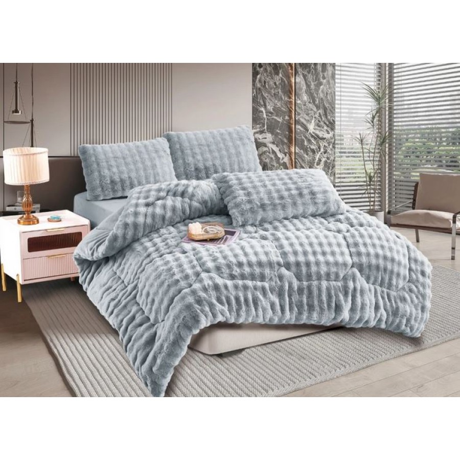 Σετ Κουβερτοπάπλωμα 3τεμ Γούνινο Ισοθερμικό Υπέρδιπλο (220x240) με Μαξιλαροθήκες Newhome Burble Γκρι