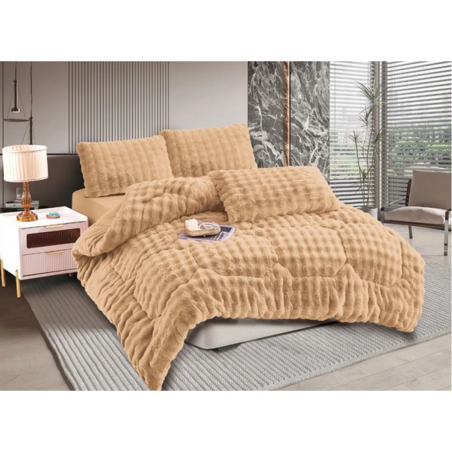 Σετ Κουβερτοπάπλωμα 3τεμ Γούνινο Σούπερ Υπέρδιπλο (240x260) Μαξιλαροθήκες Newhome Burble Cream