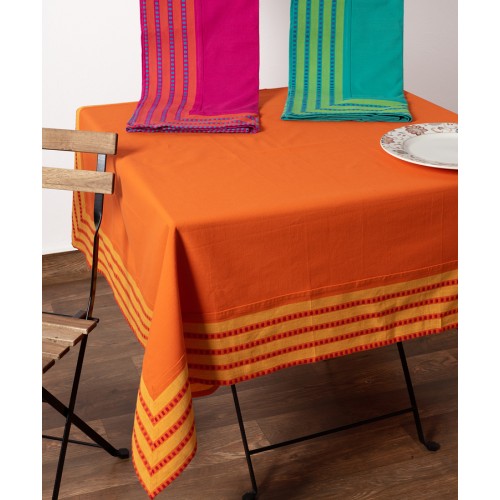 Τραπεζομάντηλο 6 ατόμων (140x180) Μονόχρωμο με Δίχρωμη Φάσα Newhome 11340 Πορτοκαλί
