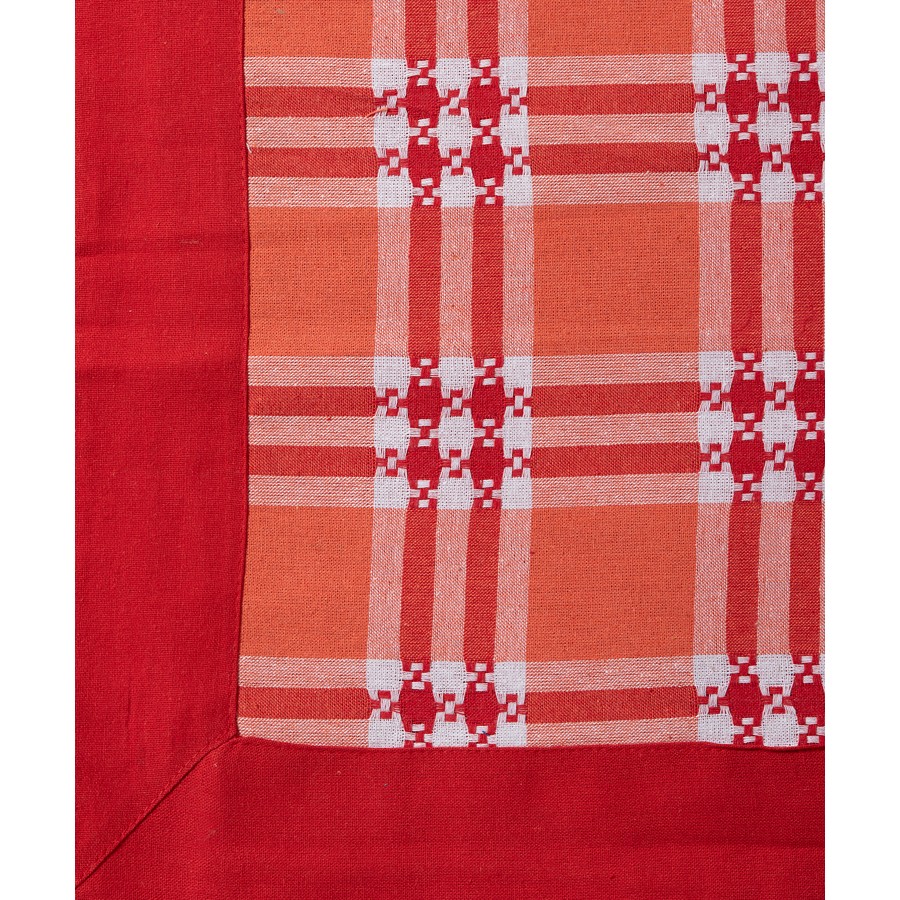 Τραπεζοκαρέ (140x140) Καρώ με Μονόχρωμη Φάσα Newhome Moda Λευκό Καρώ Κόκκινο