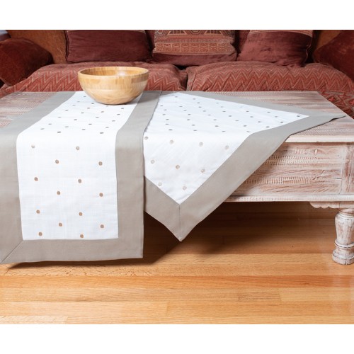 Τραπεζομάντηλο 6 ατόμων (140x180) με Φάσα και Κεντημένο Πουά Newhome Spot Γκρι