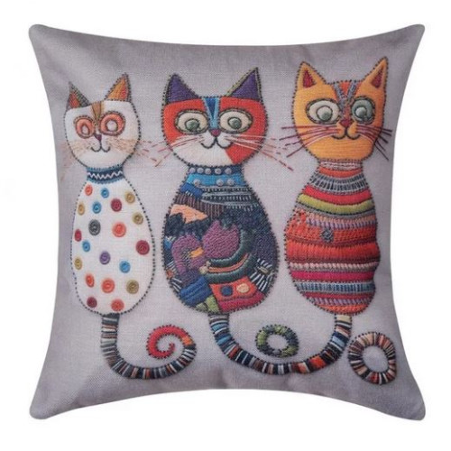 Διακοσμητική Μαξιλαροθήκη Φιγούρας (45x45) Newhome KS616 Γατάκια Πολύχρωμα