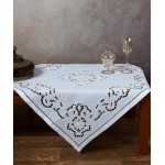 Τραπεζοκαρέ (140x140) λινό χειροποίητο κοφτό Newhome Skiros 02 λευκό