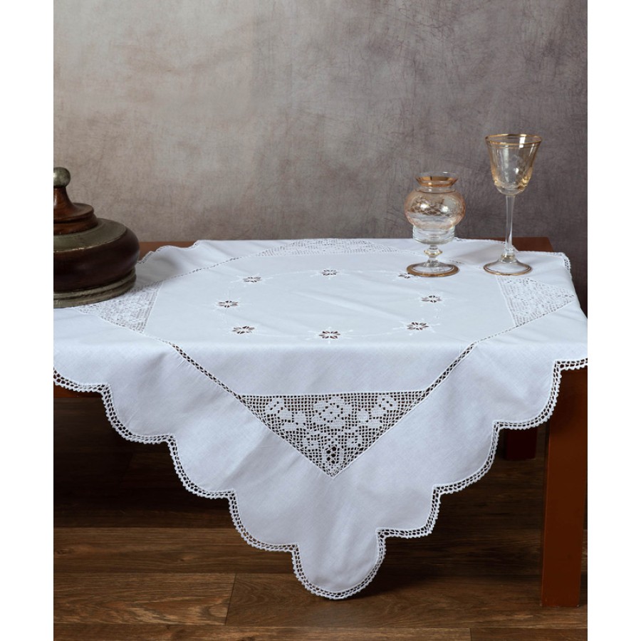 Καρέ (90x90) βαμβακερό με πλεκτό Newhome Skiros 1155 λευκό