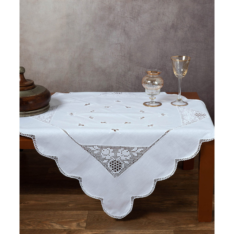 Καρέ (90x90) βαμβακερό με πλεκτό Newhome Skiros 1159 λευκό