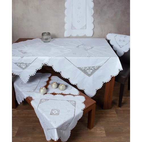 Σετ 7 τεμαχίων (καρέ, σεμέν, τραπεζοκαρέ) Πλεκτό Newhome Skiros 1264 λευκό