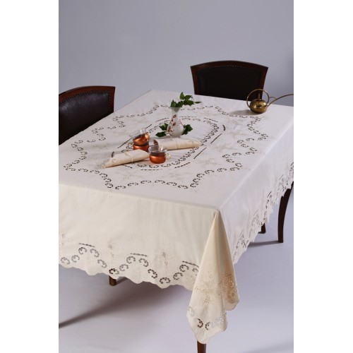 Τραπεζομάντηλο 8 ατόμων (170x170) με πετσέτες φαγητού χειροποίητο Newhome Skiros 1285 Μπεζ