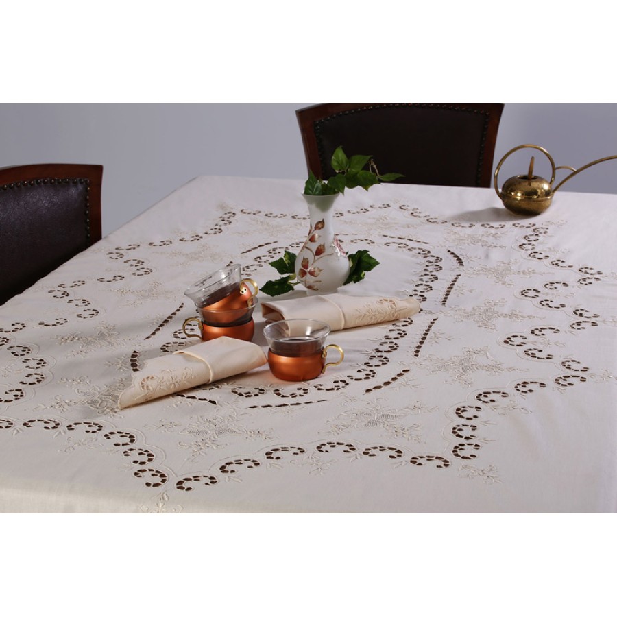 Τραπεζομάντηλο 8 ατόμων (170x220) χειροποίητο με πετσέτες φαγητού Newhome Skiros 1285 Mπεζ
