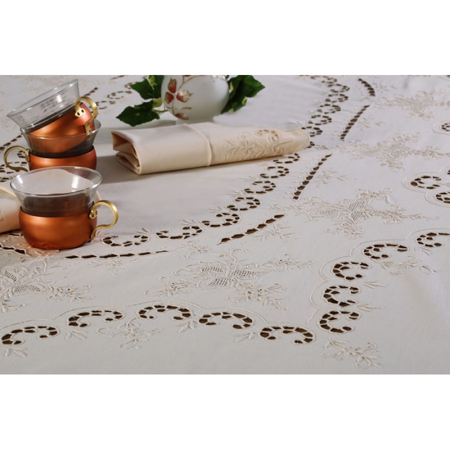 Τραπεζομάντηλο 8 ατόμων (170x220) χειροποίητο με πετσέτες φαγητού Newhome Skiros 1285 Mπεζ