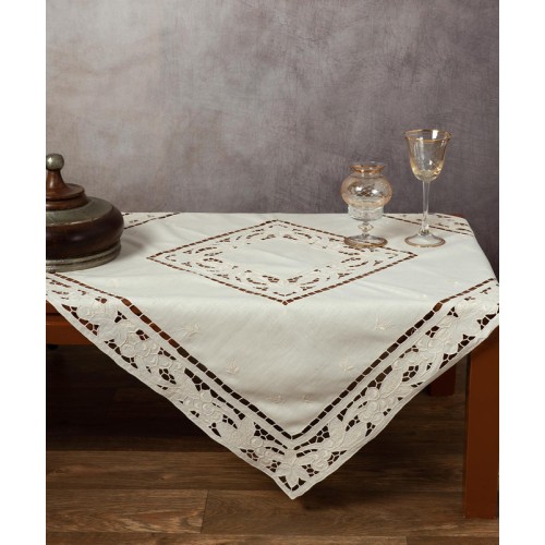 Καρέ (90x90) Χειροποίητo Λινό Κοφτό Newhome Skiros 2154 Εκρού