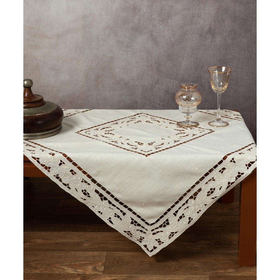 Καρέ (90x90) Χειροποίητo Λινό Κοφτό Newhome Skiros 2154 Εκρού