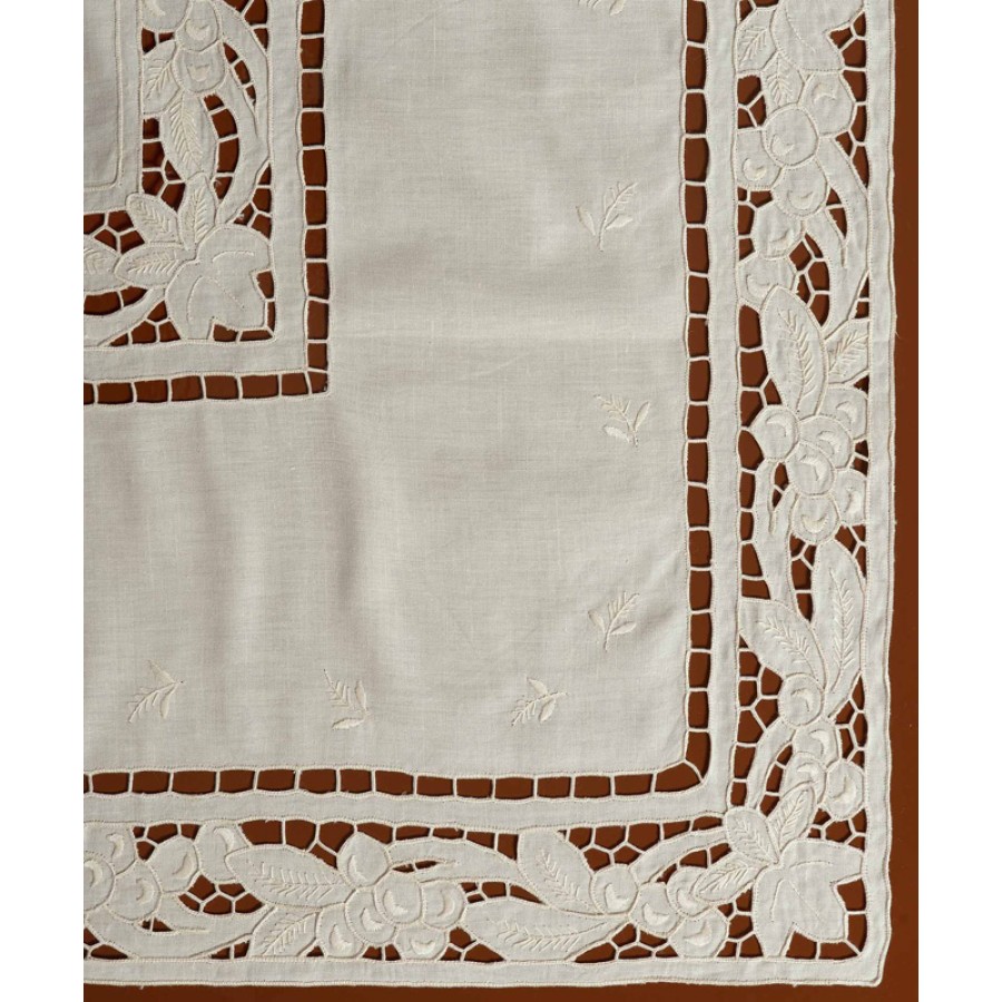 Καρέ (90x90) Χειροποίητo Λινό Κοφτό Newhome Skiros 2154 Εκρού