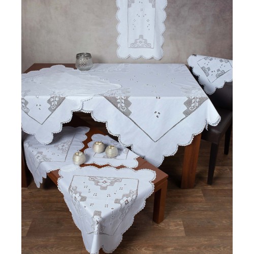 Σετ 7 τεμαχίων (καρέ, σεμέν, τραπεζοκαρέ) Πλεκτό Newhome Skiros) 2253 λευκό