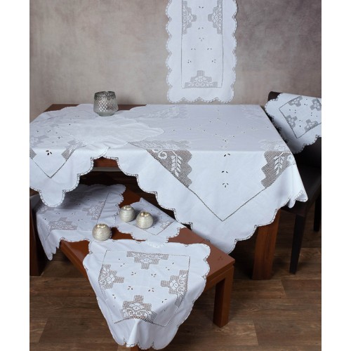 Σετ 7 τεμαχίων (καρέ, σεμέν, τραπεζοκαρέ) Πλεκτό Newhome Skiros 2315 λευκό