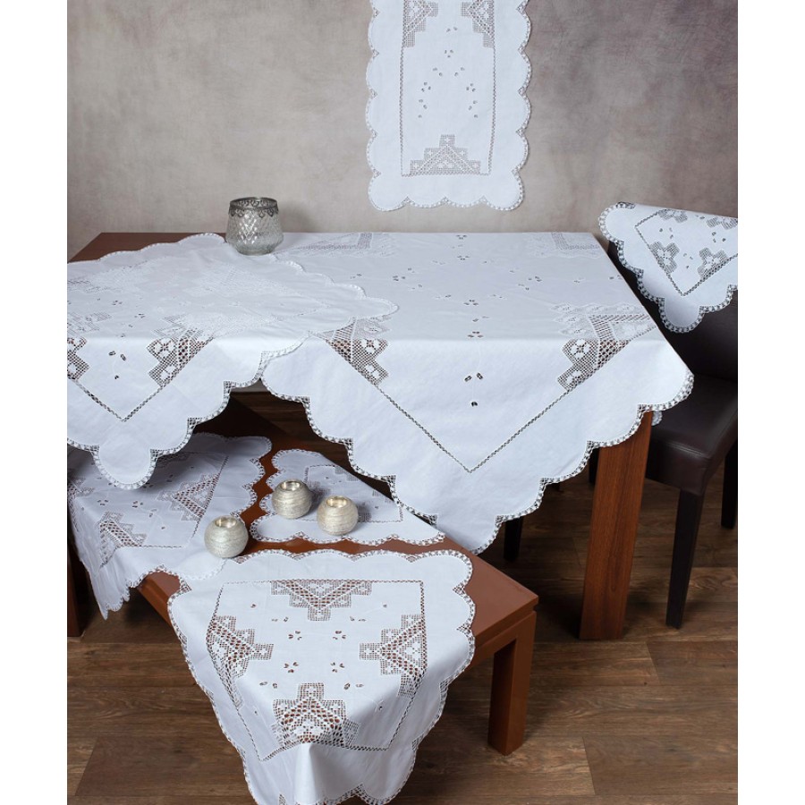 Σετ 7 τεμαχίων καρέ, σεμέν , τραπεζοκαρέ Πλεκτό NEWHOME SKIROS 2318 λευκό