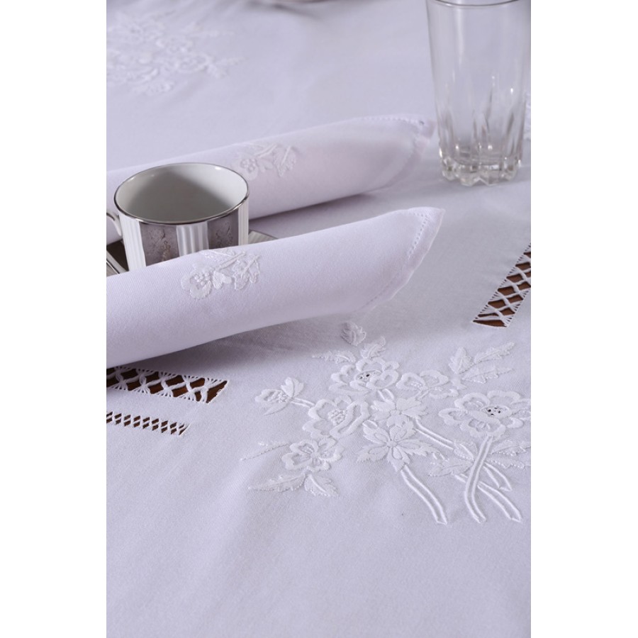 Τραπεζομάντηλο 12 ατόμων (170x270) χειροποίητο με πετσέτες φαγητού Newhome Skiros 232 λευκό