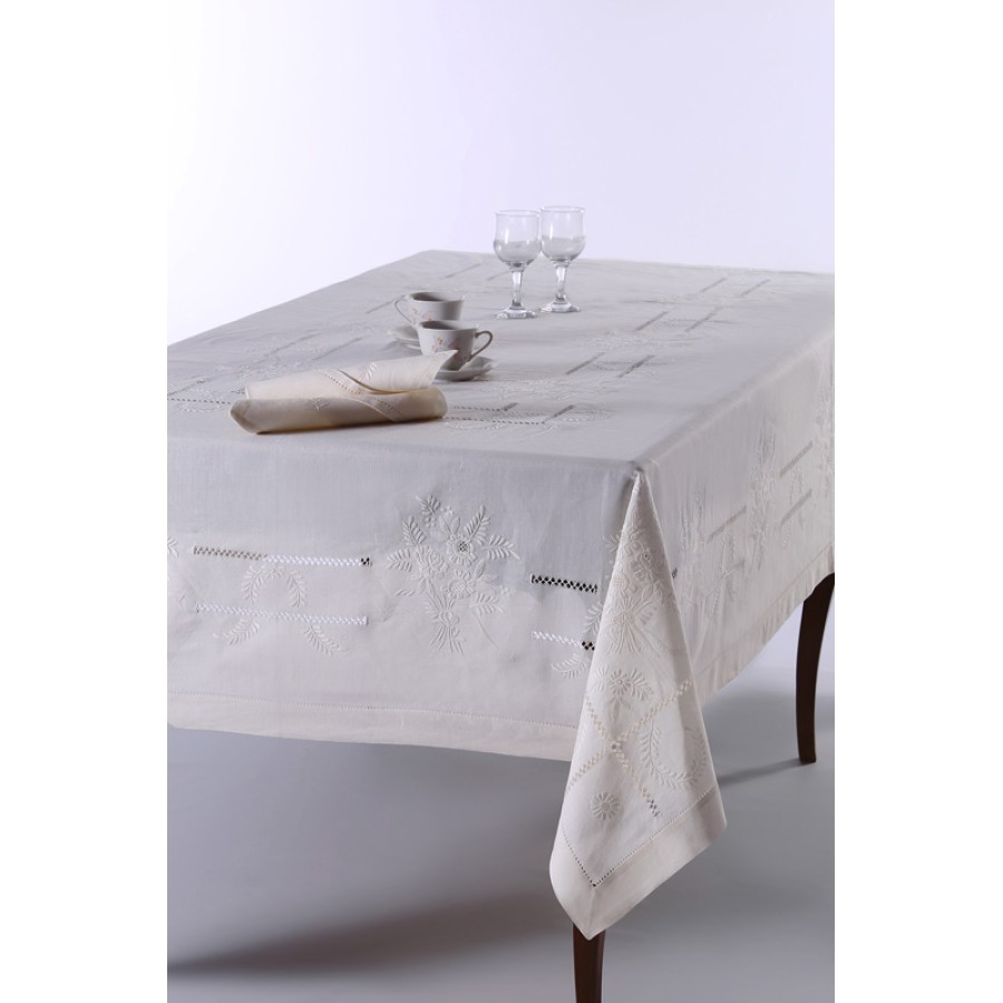 Τραπεζομάντηλο 8 ατόμων (170x220) με πετσέτες φαγητού Λινό Newhome Skiros 233 ιβουάρ